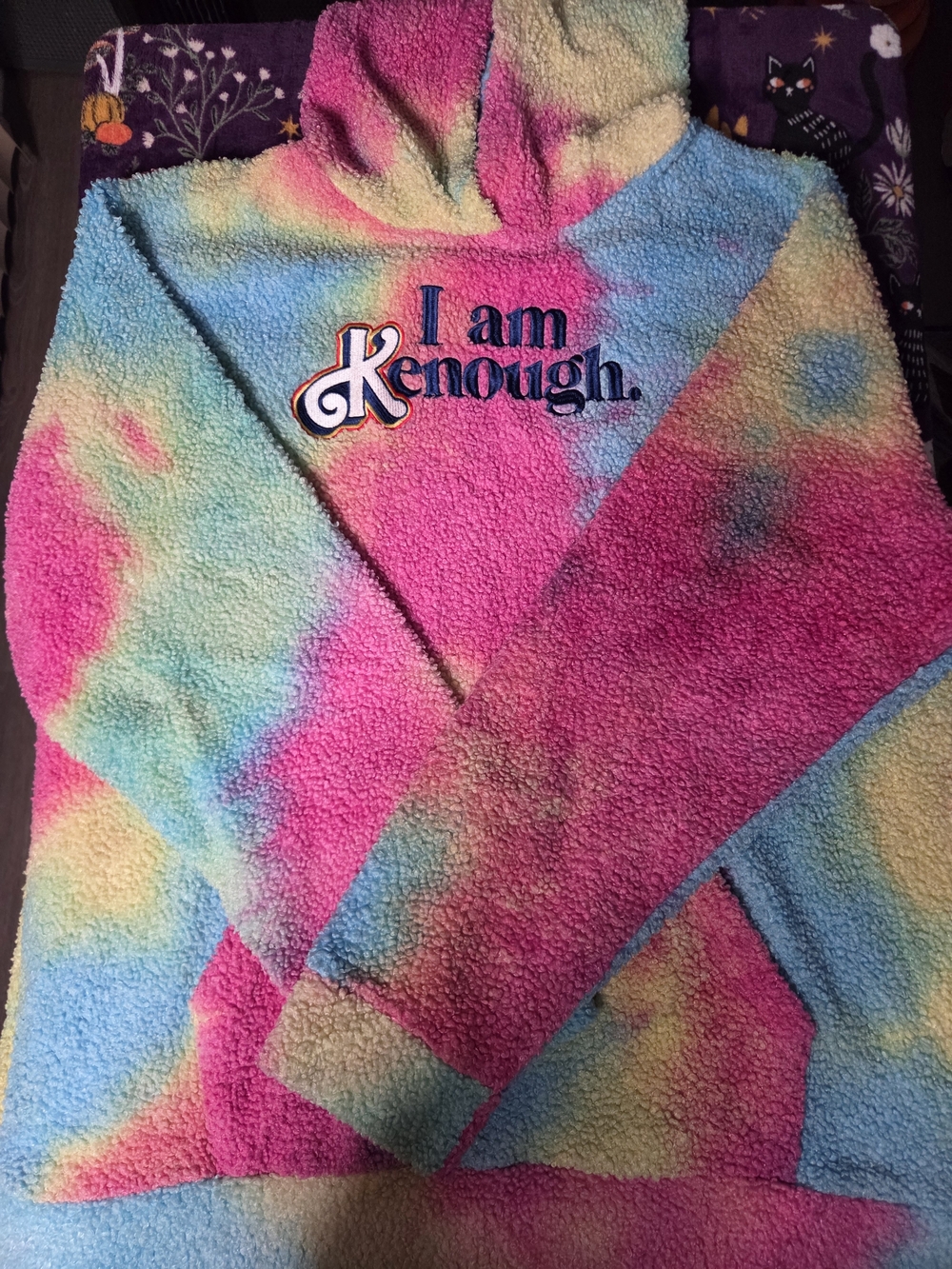Tie-Dye Sherpa Hoodie with "I am Enough" Embroidery Size Xxxl